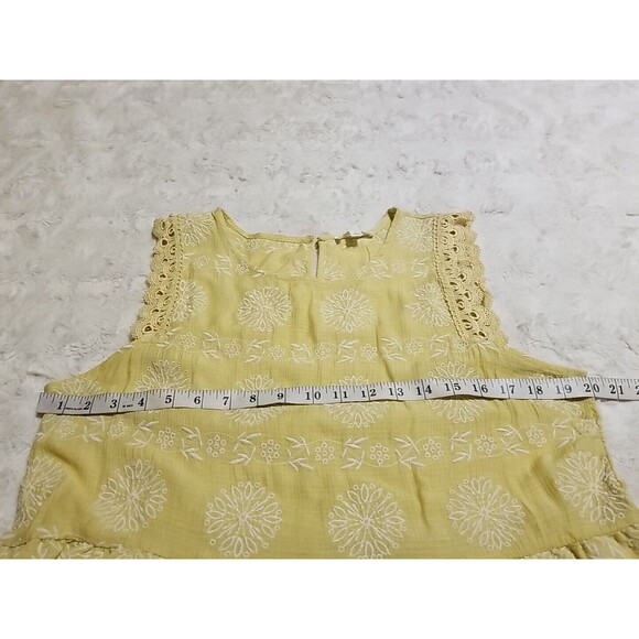 Blu Pepper Shirt Top Womens Size Large Yellow Boho Floral Embroidered - Picture 8 of 10
